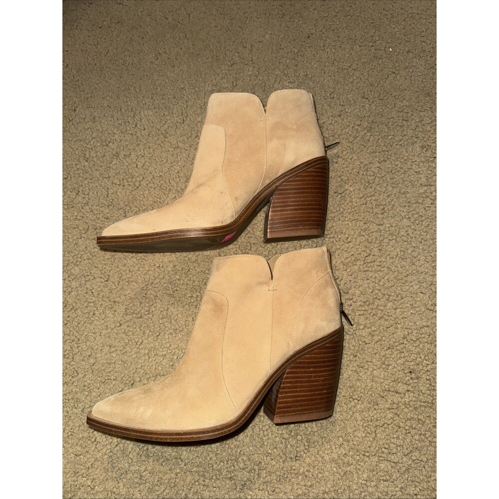 Vince Camuto Womens Beige Leather Block Heel Back Zip Ankle Booties Size 9M(40) - Picture 3 of 7